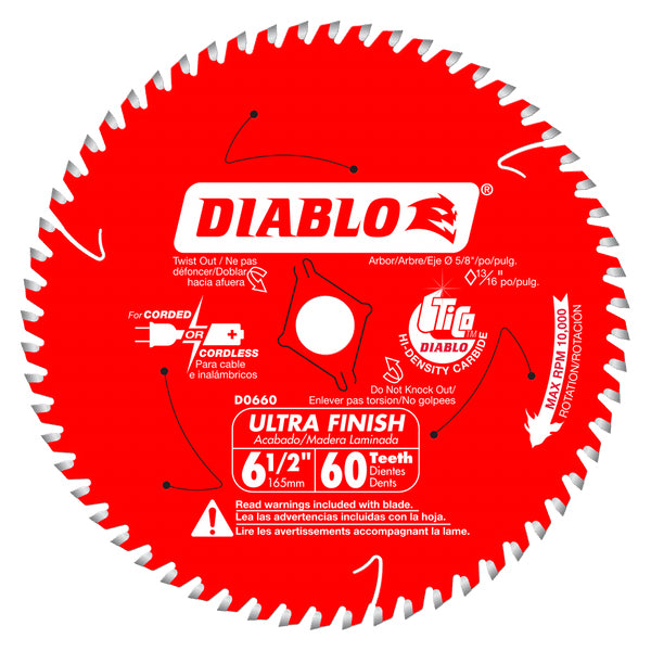 Freud/Diablo D0660A  6 1/2" x 60 Tooth Ultra Fine Finish Saw Blade