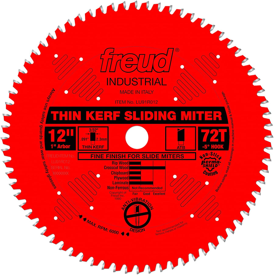 Freud/Diablo  LU91R012  12" x 72 Tooth Thin Kerf Fine Finish Saw Blade