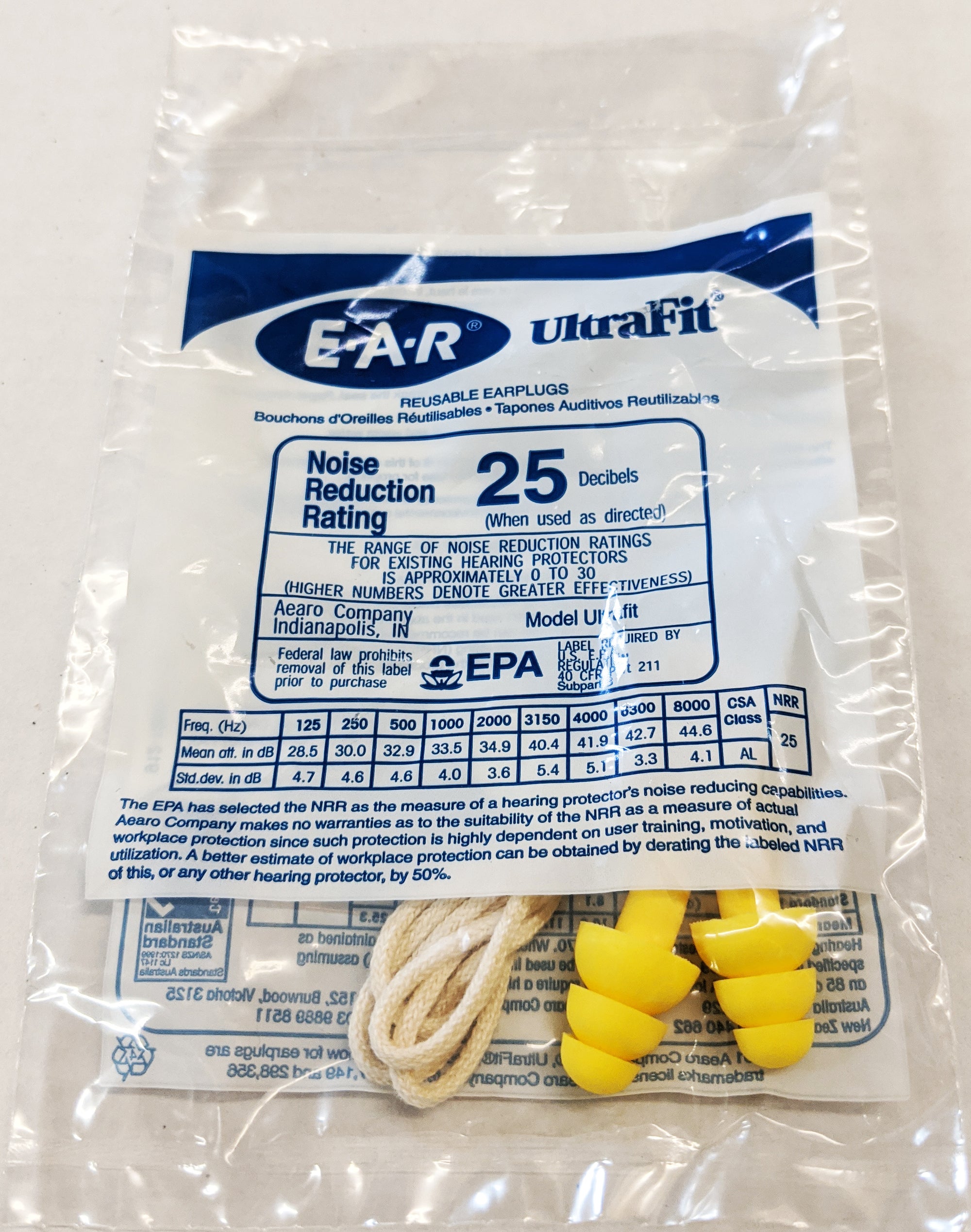 3M Ultrafit Corded Reusable Ear Plugs NRR 25 Decibels